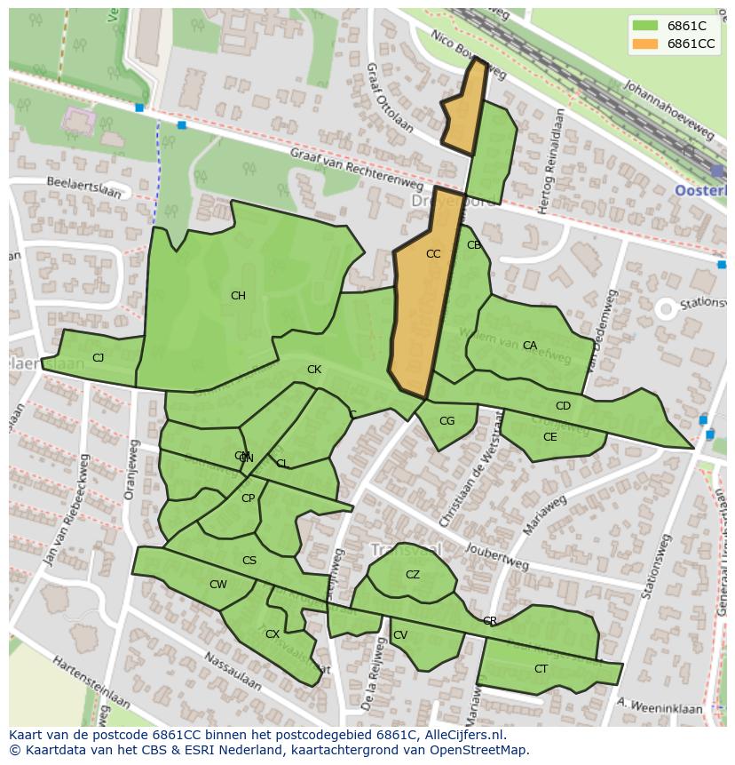 Afbeelding van het postcodegebied 6861 CC op de kaart.