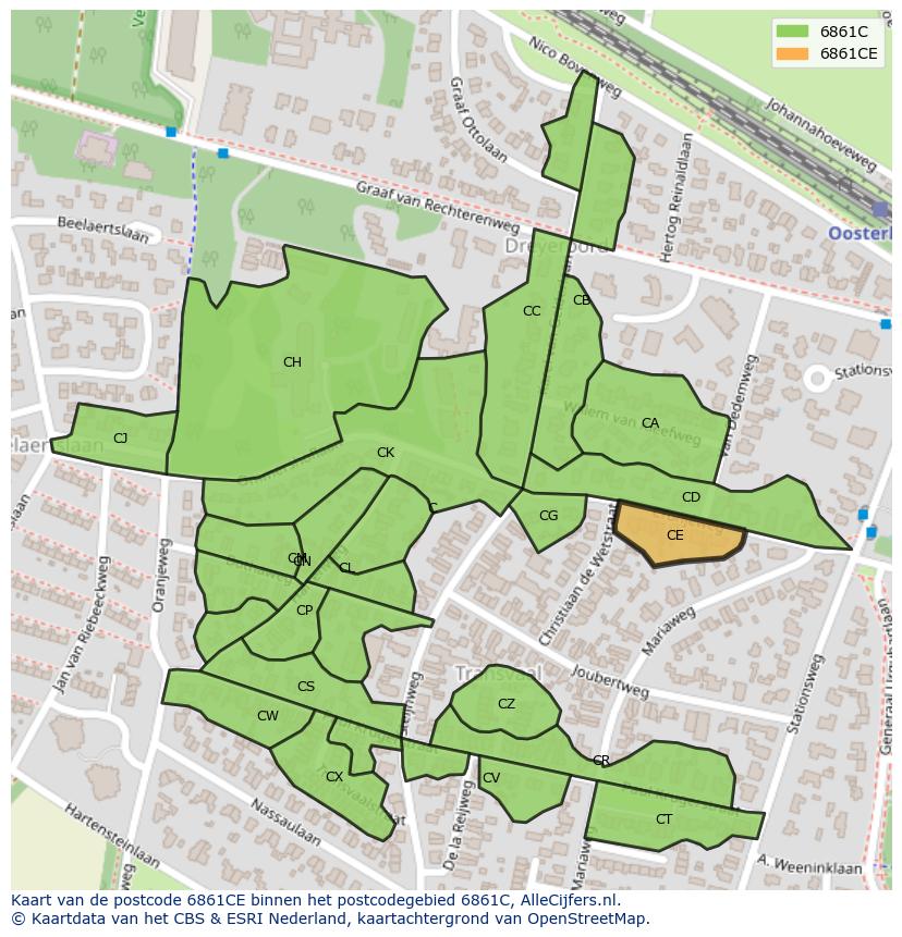 Afbeelding van het postcodegebied 6861 CE op de kaart.