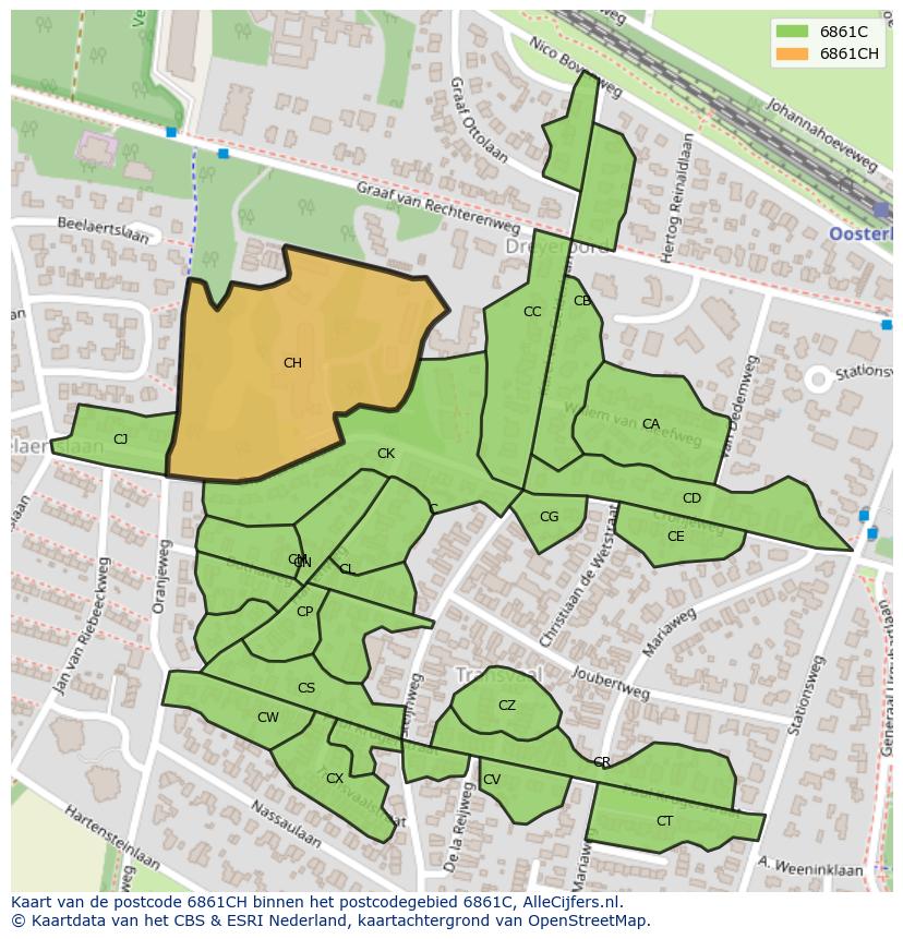 Afbeelding van het postcodegebied 6861 CH op de kaart.