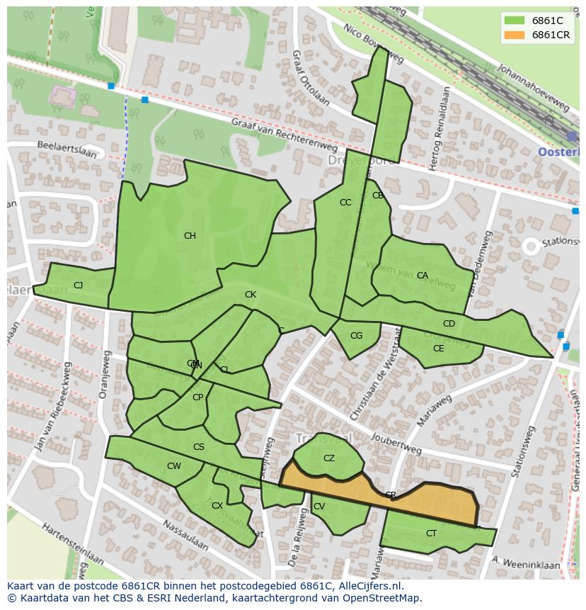 Afbeelding van het postcodegebied 6861 CR op de kaart.