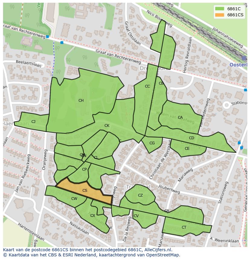 Afbeelding van het postcodegebied 6861 CS op de kaart.