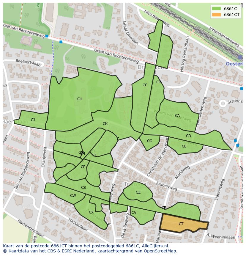 Afbeelding van het postcodegebied 6861 CT op de kaart.