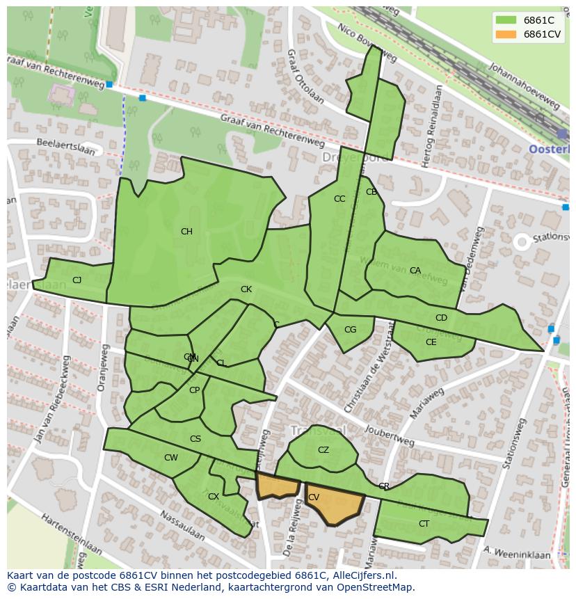 Afbeelding van het postcodegebied 6861 CV op de kaart.