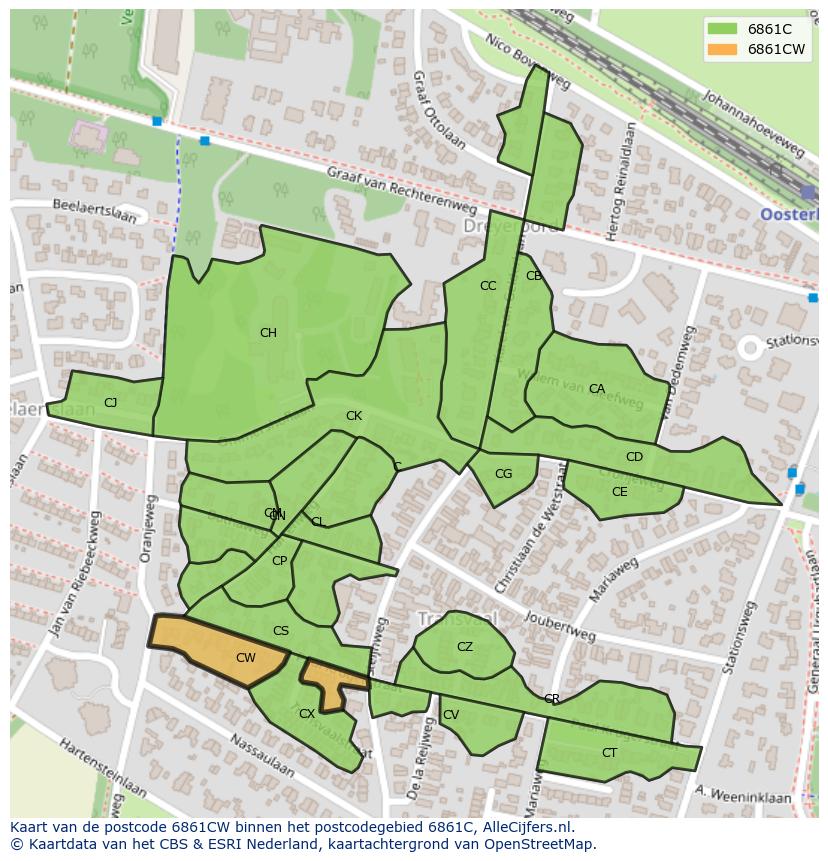 Afbeelding van het postcodegebied 6861 CW op de kaart.