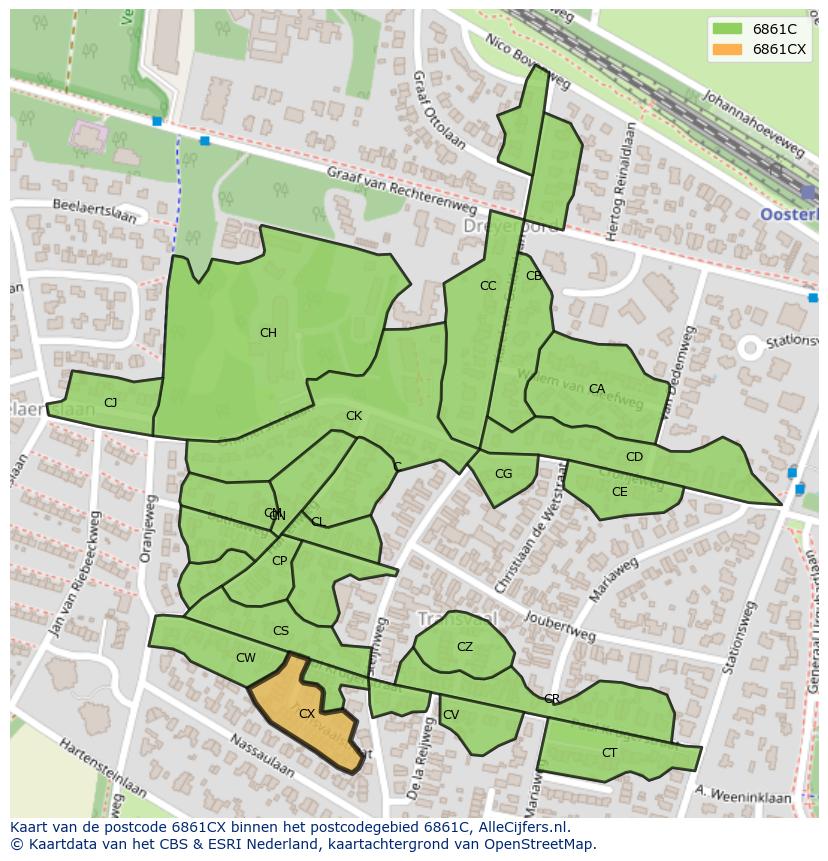 Afbeelding van het postcodegebied 6861 CX op de kaart.
