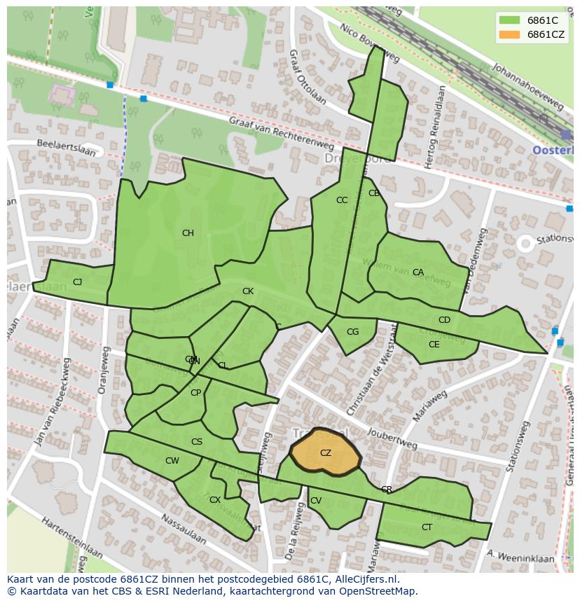 Afbeelding van het postcodegebied 6861 CZ op de kaart.