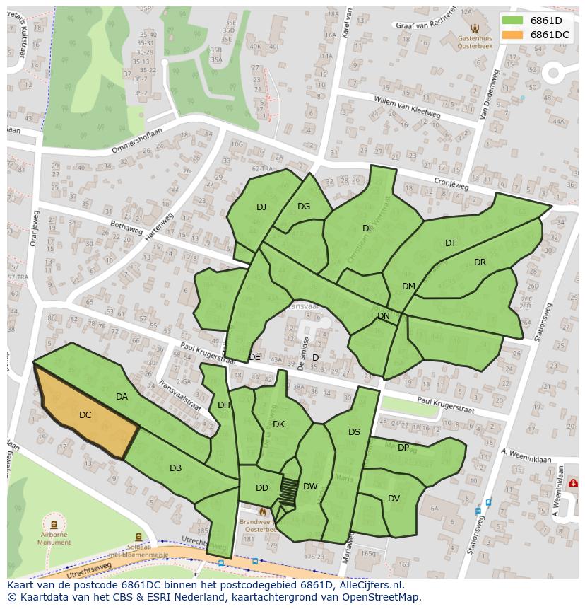 Afbeelding van het postcodegebied 6861 DC op de kaart.