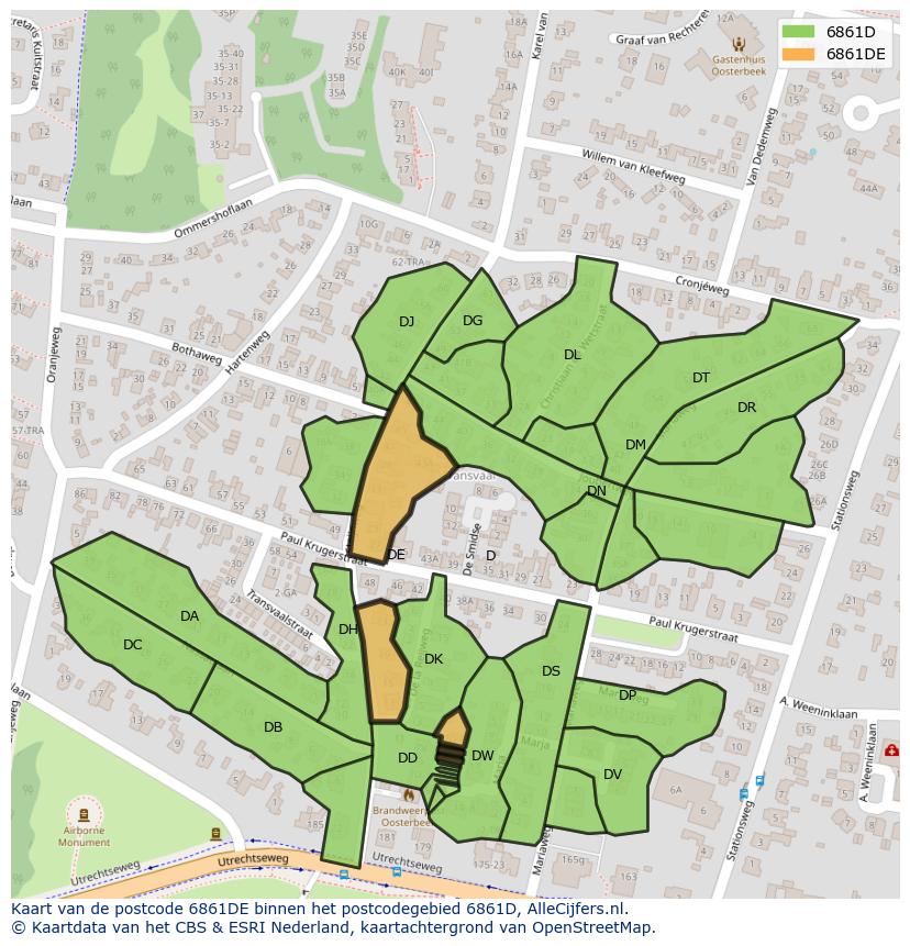 Afbeelding van het postcodegebied 6861 DE op de kaart.