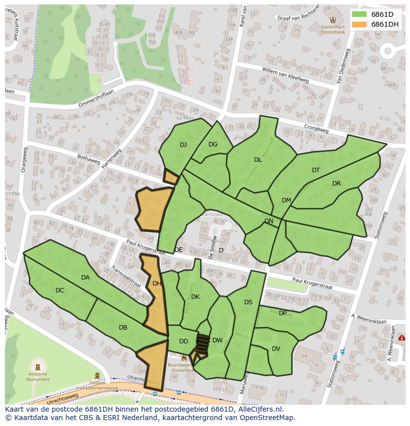Afbeelding van het postcodegebied 6861 DH op de kaart.