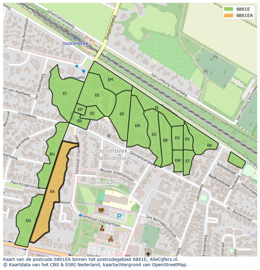 Afbeelding van het postcodegebied 6861 EA op de kaart.