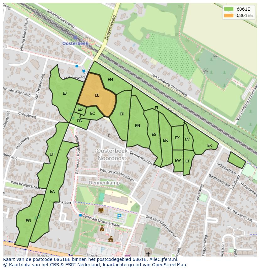 Afbeelding van het postcodegebied 6861 EE op de kaart.