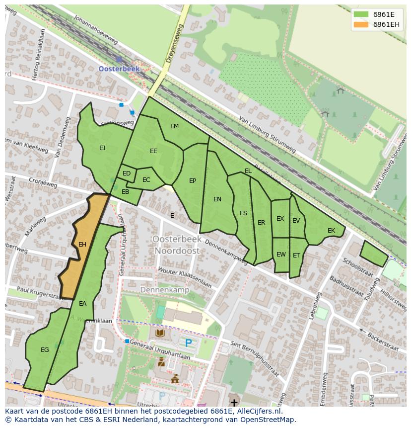 Afbeelding van het postcodegebied 6861 EH op de kaart.