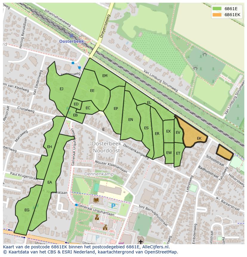 Afbeelding van het postcodegebied 6861 EK op de kaart.