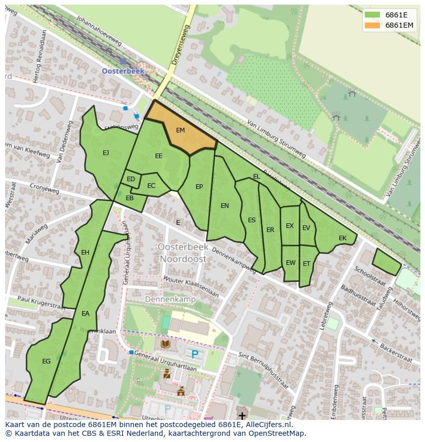 Afbeelding van het postcodegebied 6861 EM op de kaart.