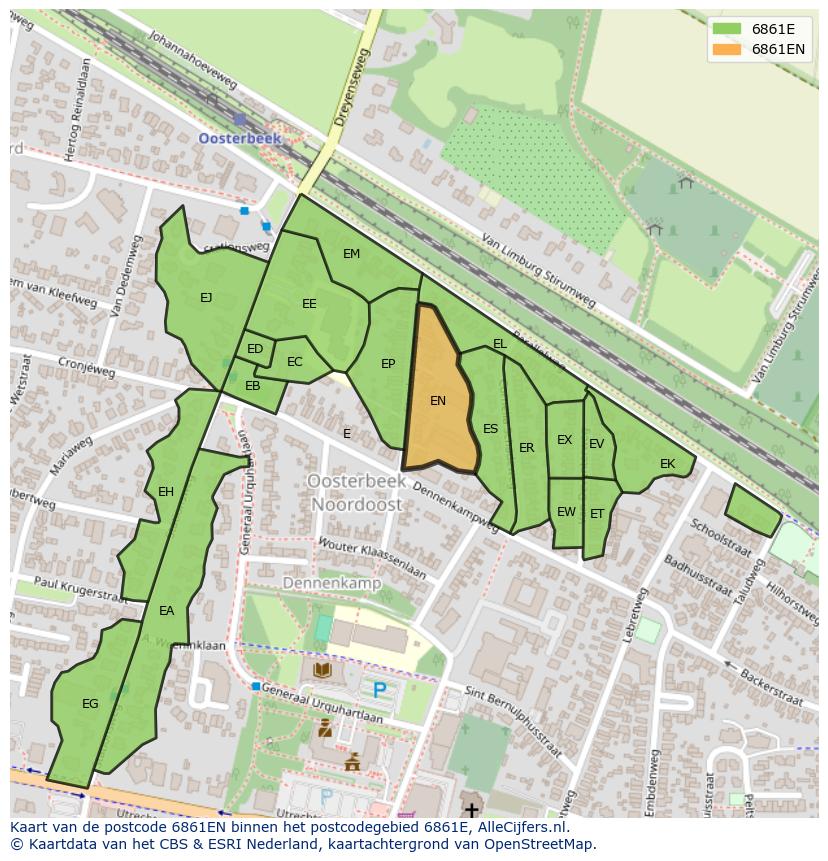 Afbeelding van het postcodegebied 6861 EN op de kaart.