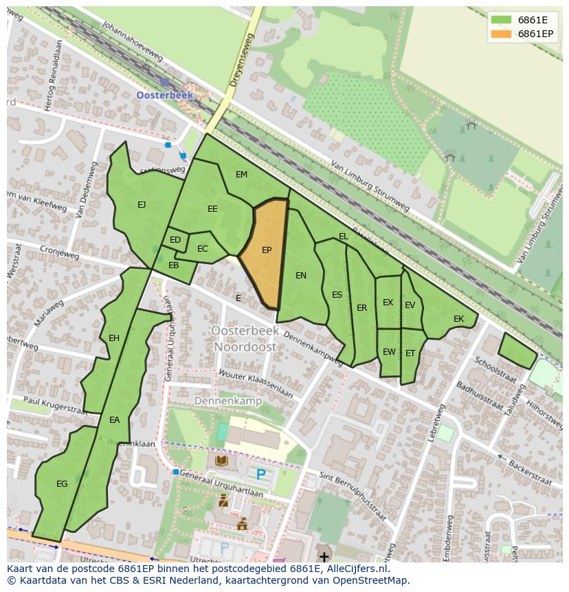 Afbeelding van het postcodegebied 6861 EP op de kaart.