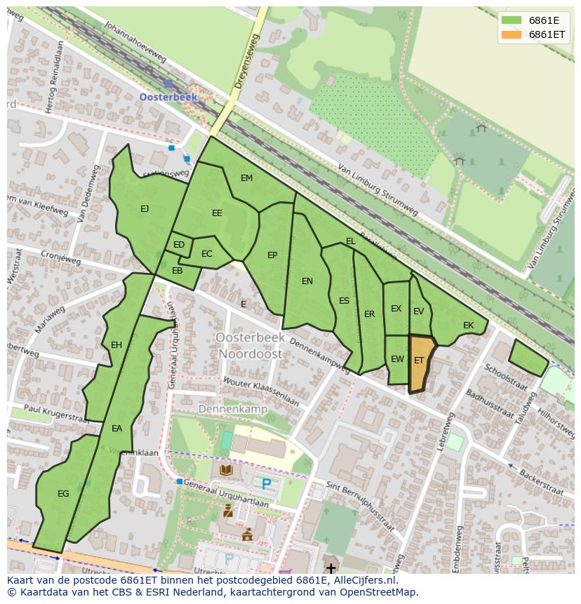 Afbeelding van het postcodegebied 6861 ET op de kaart.