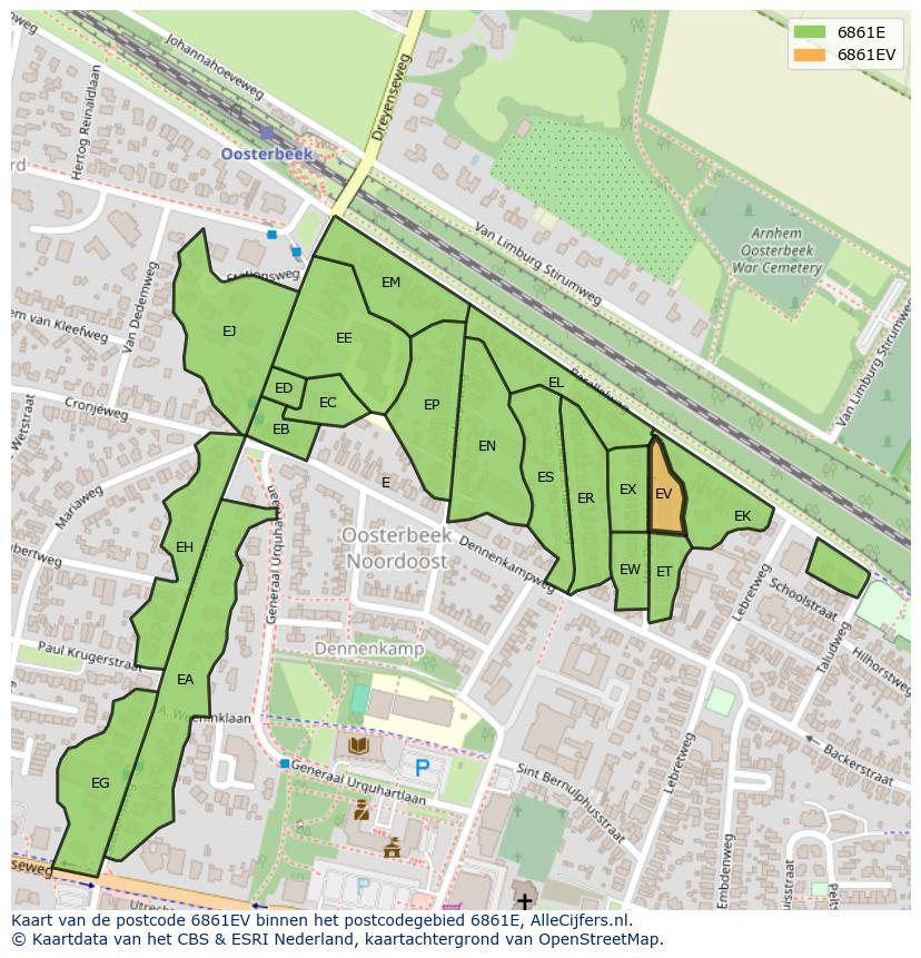 Afbeelding van het postcodegebied 6861 EV op de kaart.