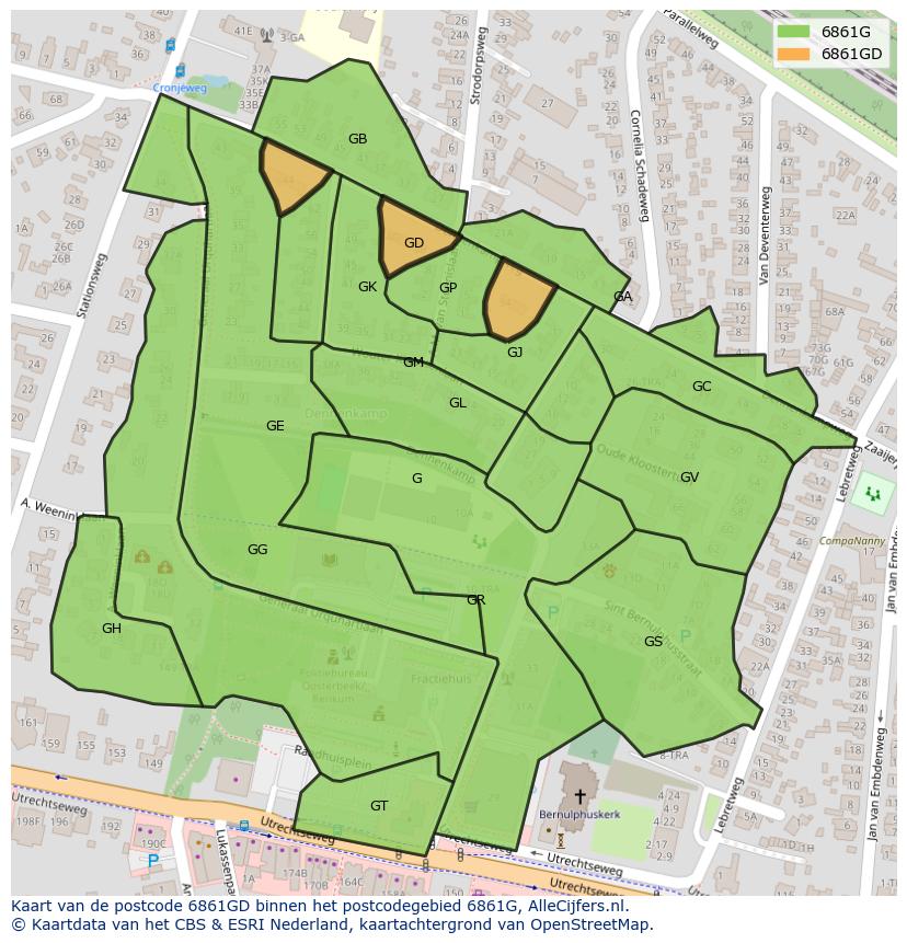 Afbeelding van het postcodegebied 6861 GD op de kaart.