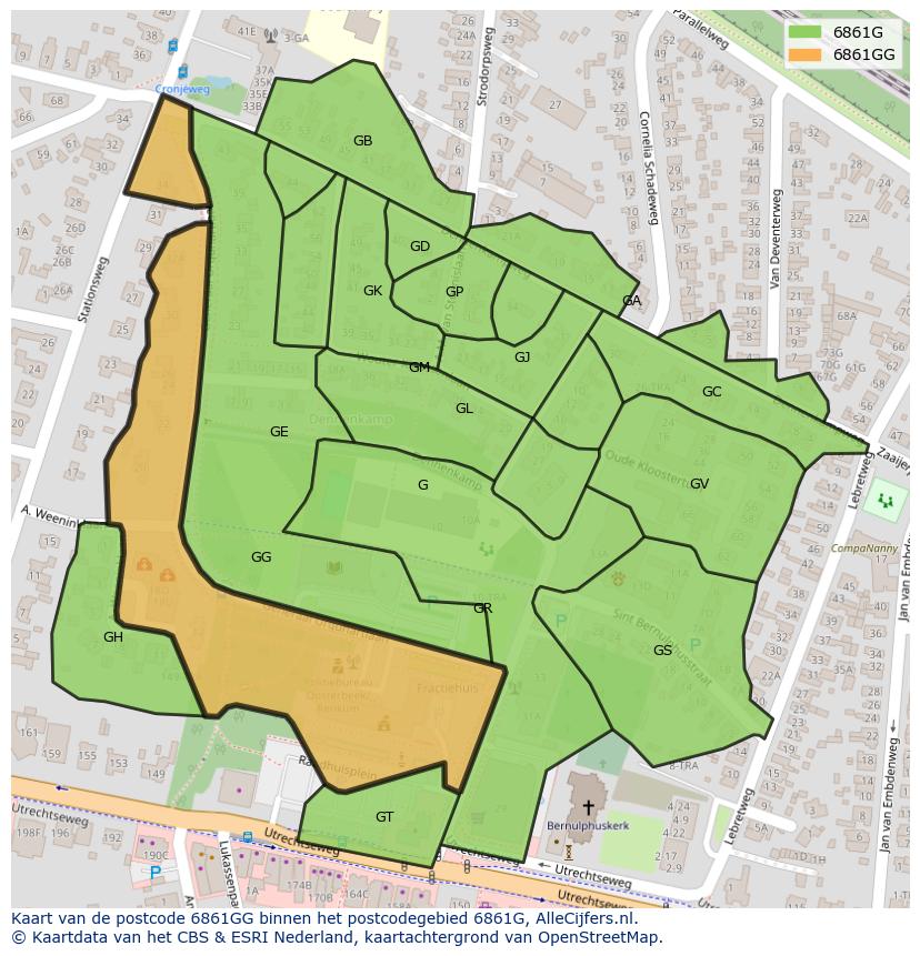 Afbeelding van het postcodegebied 6861 GG op de kaart.