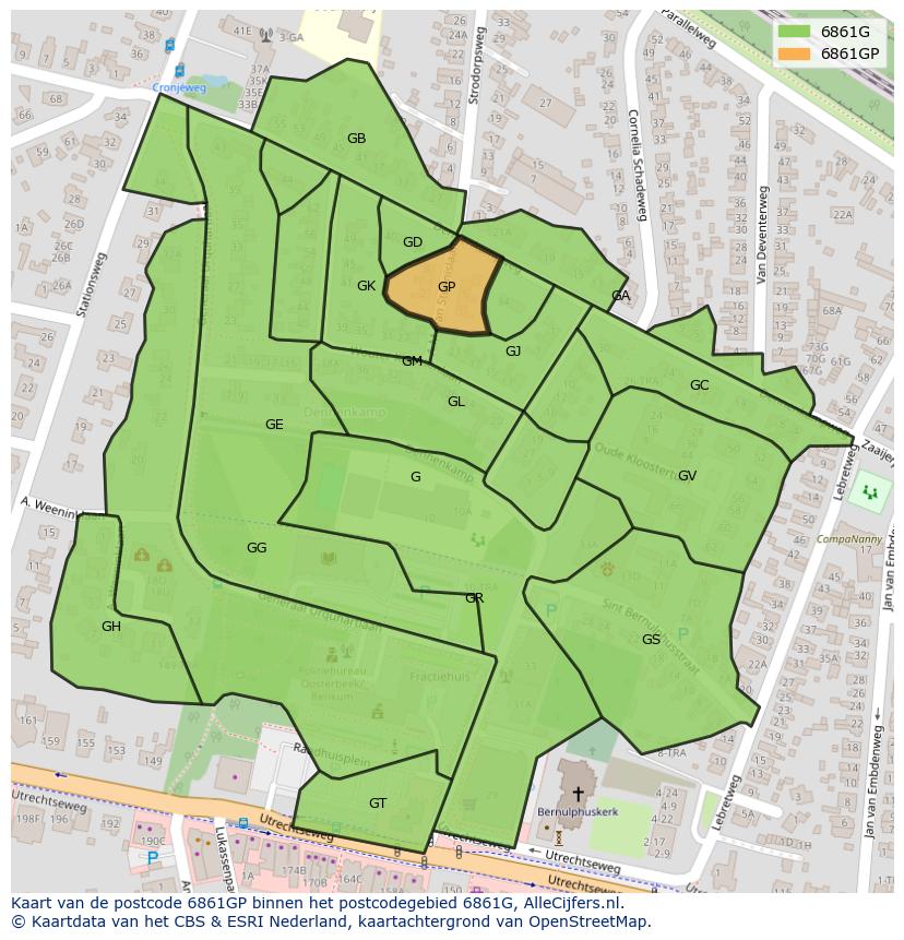 Afbeelding van het postcodegebied 6861 GP op de kaart.