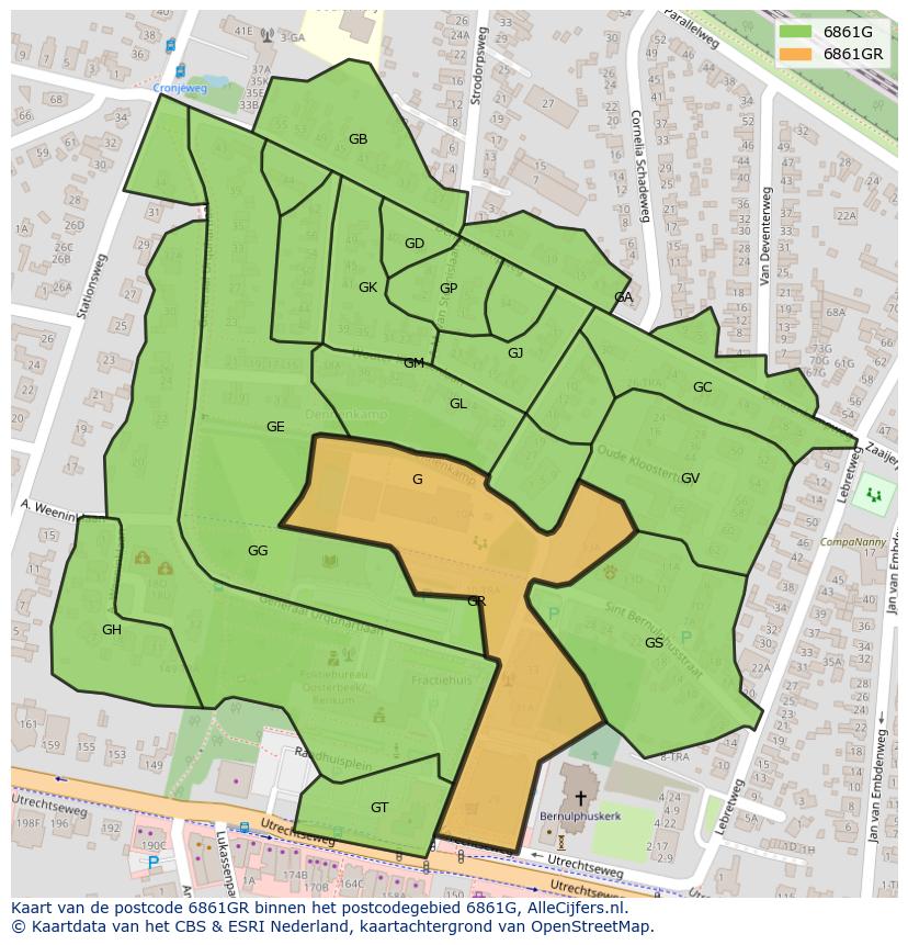 Afbeelding van het postcodegebied 6861 GR op de kaart.