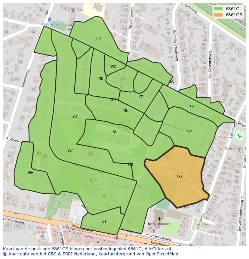 Afbeelding van het postcodegebied 6861 GS op de kaart.