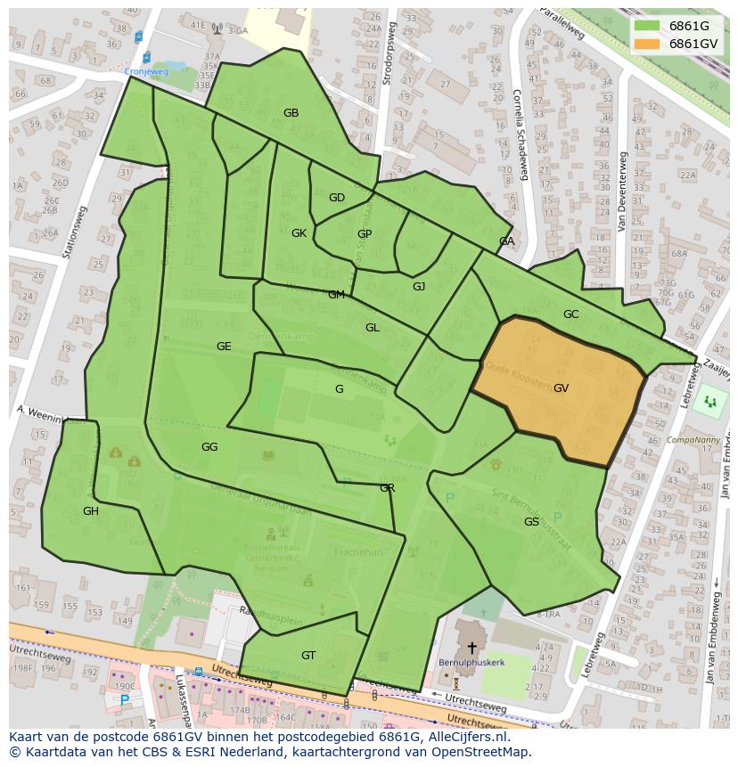 Afbeelding van het postcodegebied 6861 GV op de kaart.