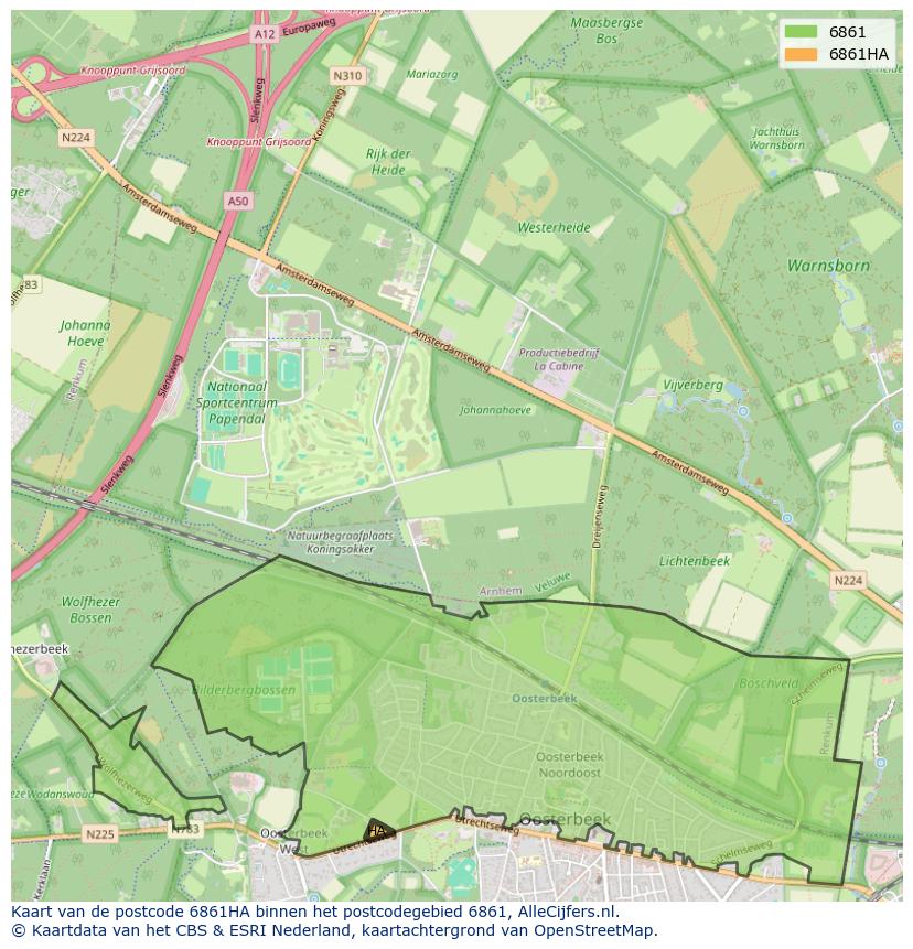 Afbeelding van het postcodegebied 6861 HA op de kaart.