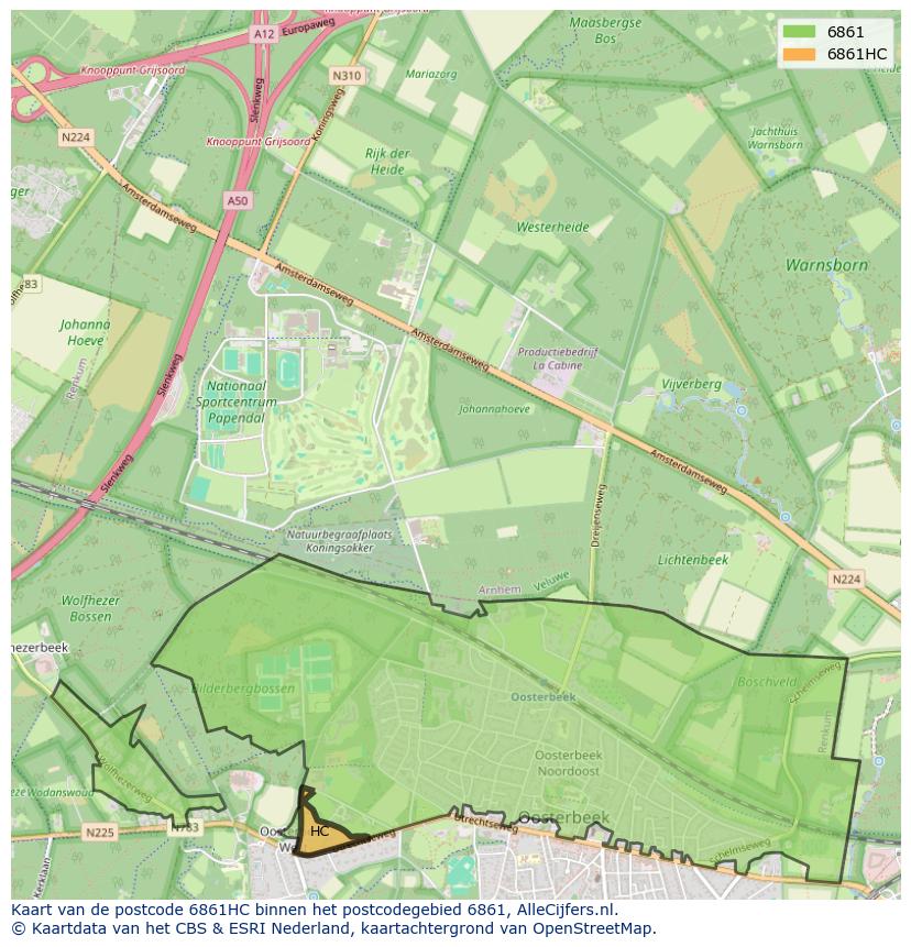 Afbeelding van het postcodegebied 6861 HC op de kaart.