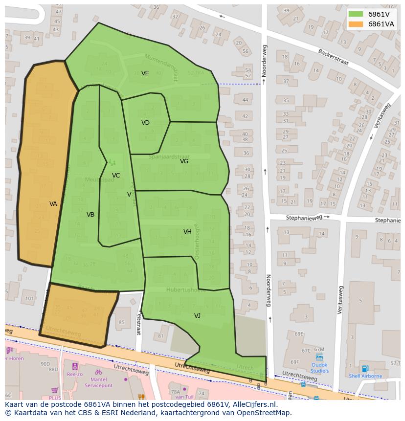 Afbeelding van het postcodegebied 6861 VA op de kaart.