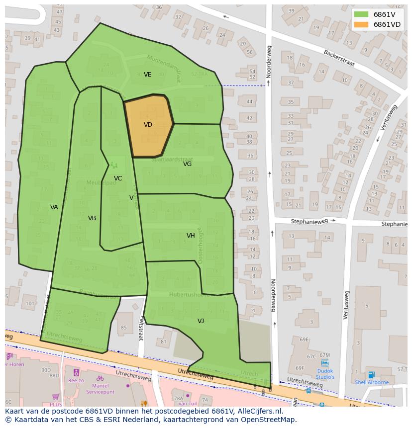 Afbeelding van het postcodegebied 6861 VD op de kaart.
