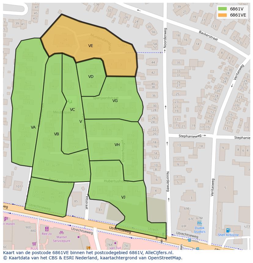 Afbeelding van het postcodegebied 6861 VE op de kaart.