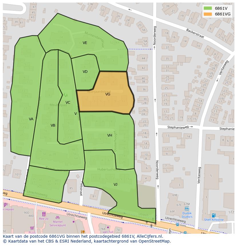 Afbeelding van het postcodegebied 6861 VG op de kaart.