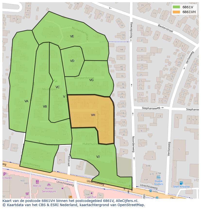 Afbeelding van het postcodegebied 6861 VH op de kaart.