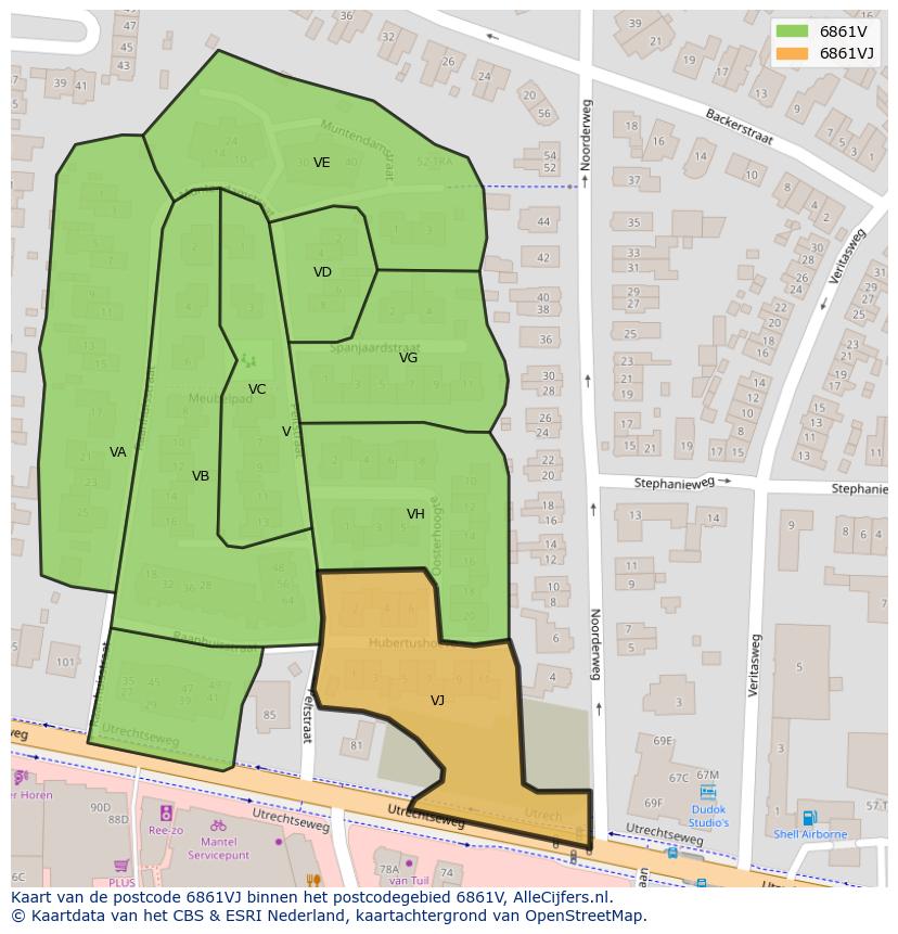 Afbeelding van het postcodegebied 6861 VJ op de kaart.