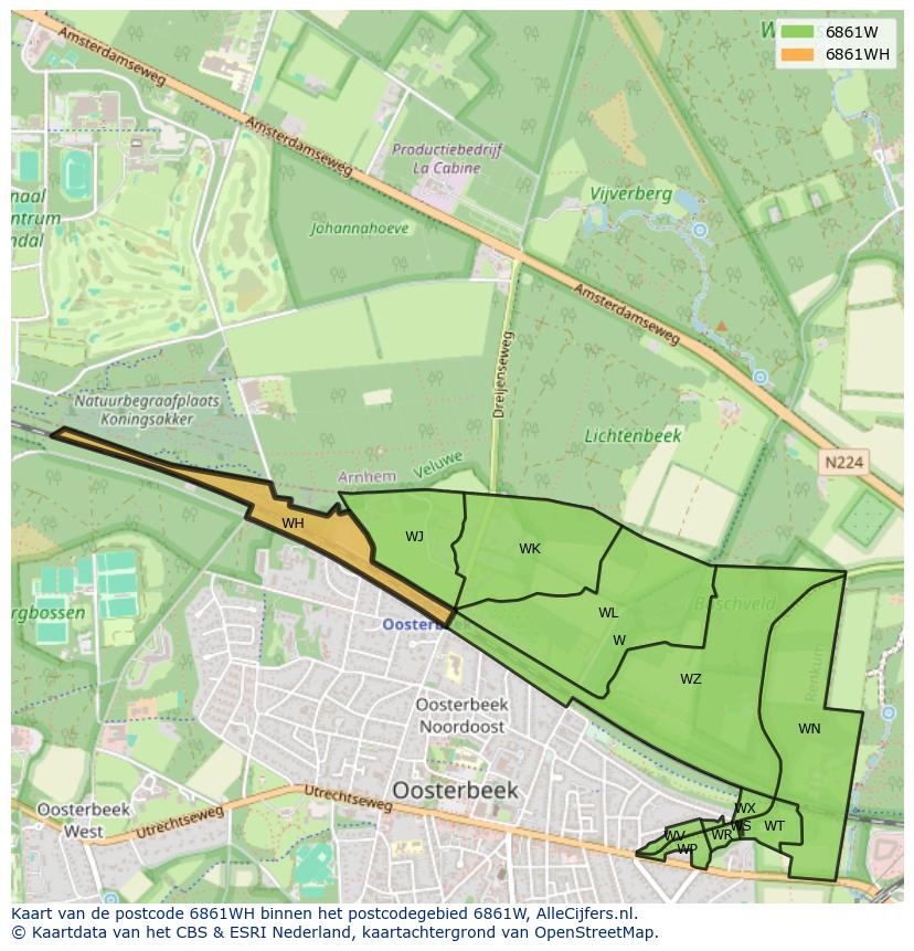 Afbeelding van het postcodegebied 6861 WH op de kaart.
