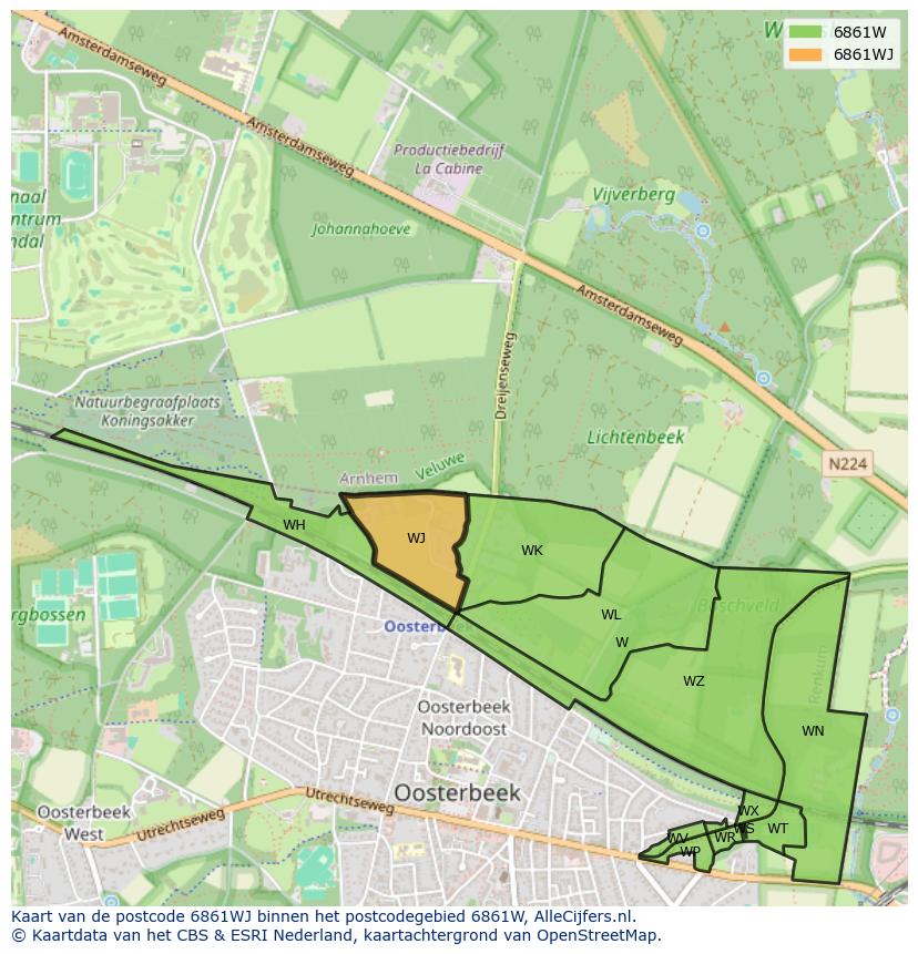 Afbeelding van het postcodegebied 6861 WJ op de kaart.