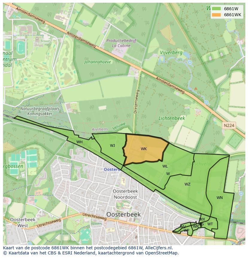 Afbeelding van het postcodegebied 6861 WK op de kaart.