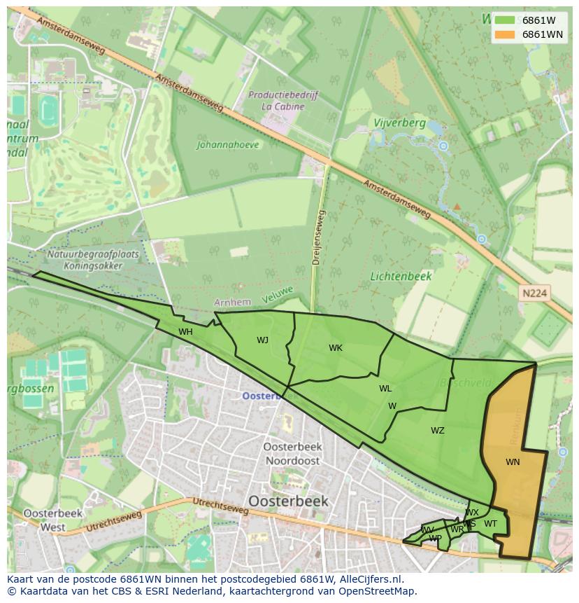 Afbeelding van het postcodegebied 6861 WN op de kaart.