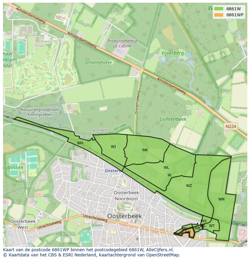 Afbeelding van het postcodegebied 6861 WP op de kaart.