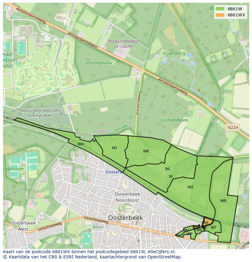 Afbeelding van het postcodegebied 6861 WX op de kaart.