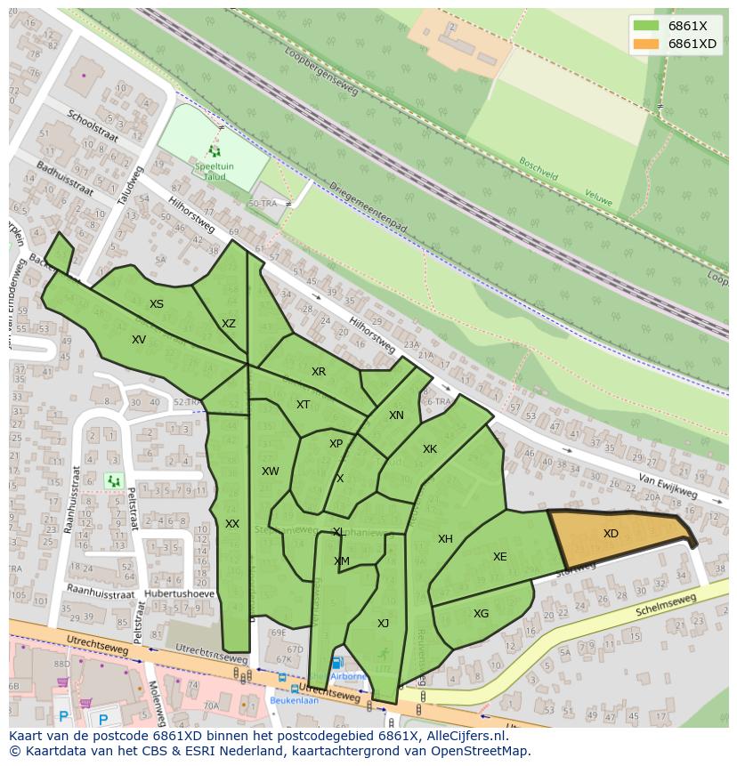 Afbeelding van het postcodegebied 6861 XD op de kaart.