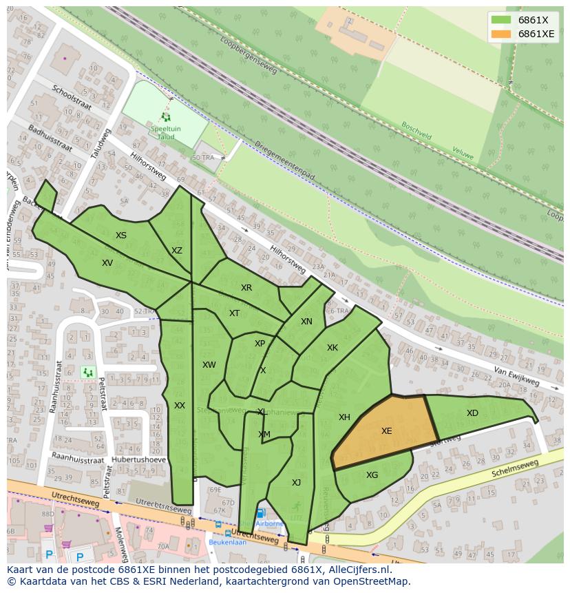 Afbeelding van het postcodegebied 6861 XE op de kaart.
