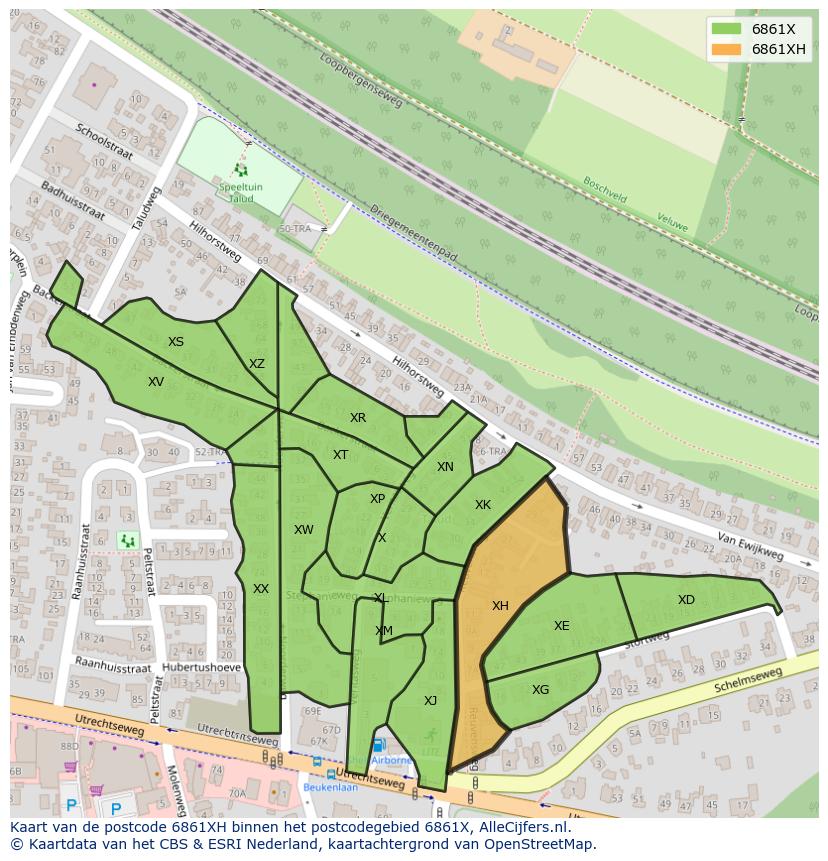 Afbeelding van het postcodegebied 6861 XH op de kaart.