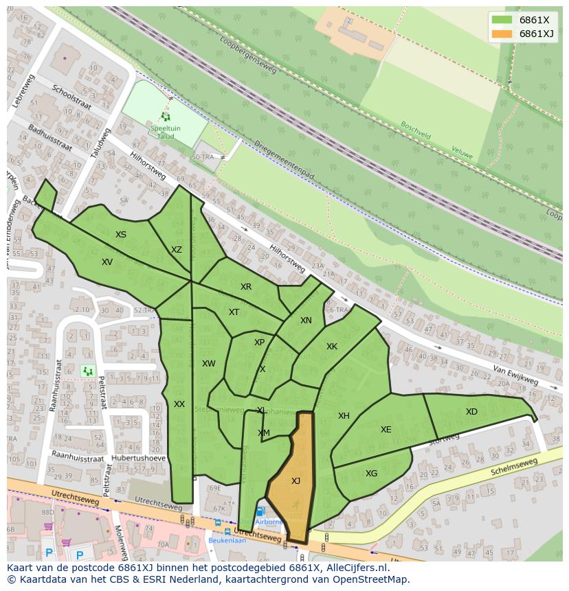 Afbeelding van het postcodegebied 6861 XJ op de kaart.