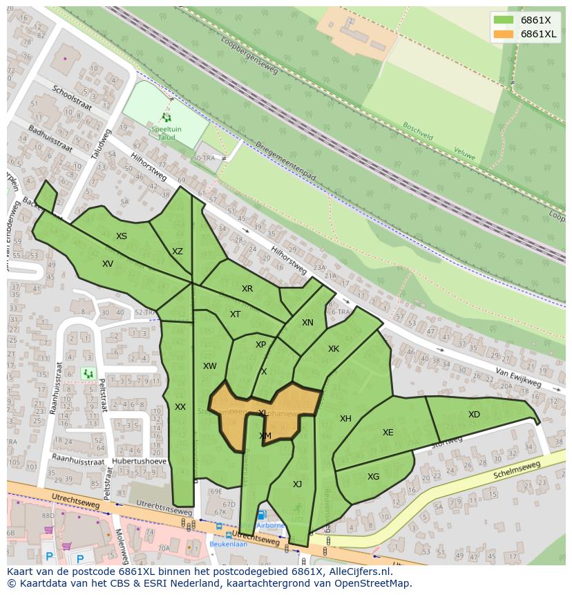 Afbeelding van het postcodegebied 6861 XL op de kaart.