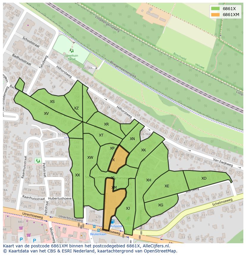 Afbeelding van het postcodegebied 6861 XM op de kaart.
