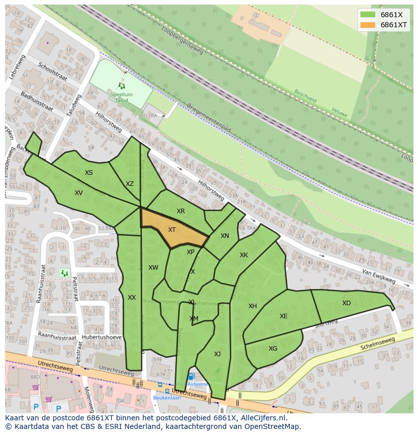 Afbeelding van het postcodegebied 6861 XT op de kaart.