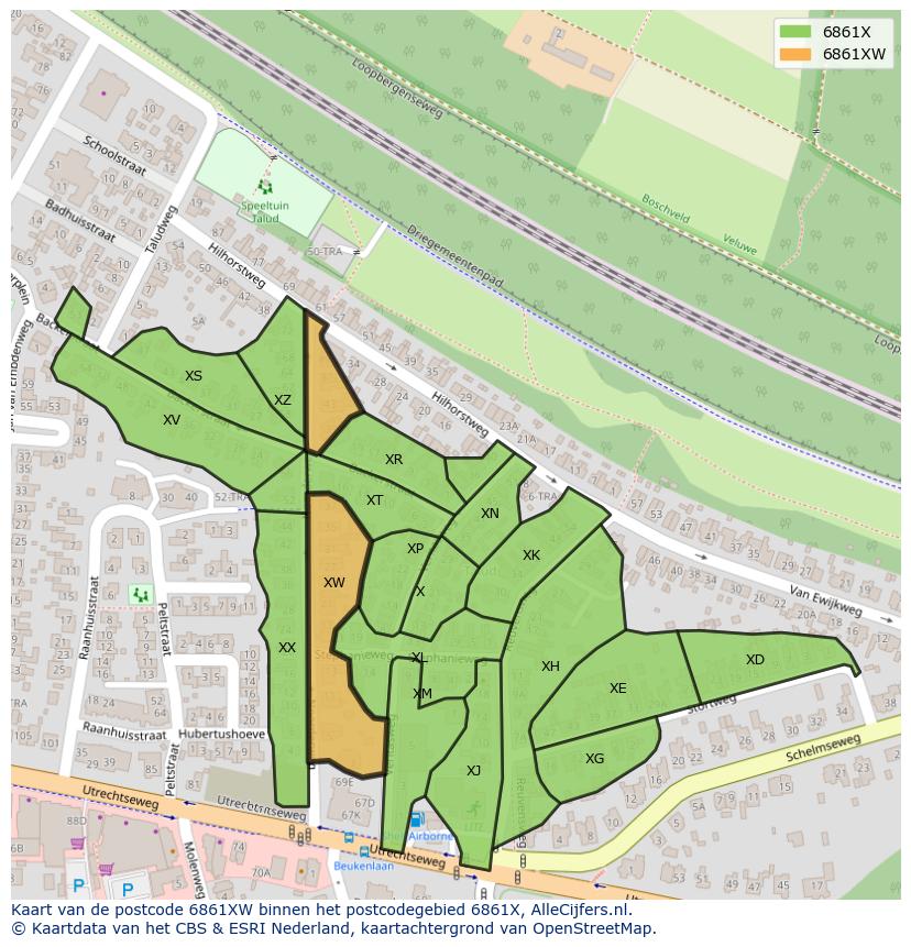 Afbeelding van het postcodegebied 6861 XW op de kaart.